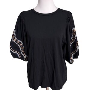 Banana Republic Black Embroidered Sleeve Blouse